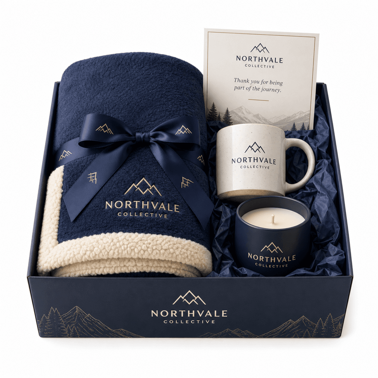 Custom Branded Blanket & Gift Set with Mug or Candle Bundle