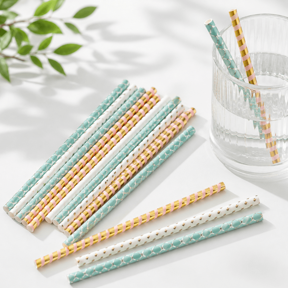 Custom Compostable Paper Straws with white background