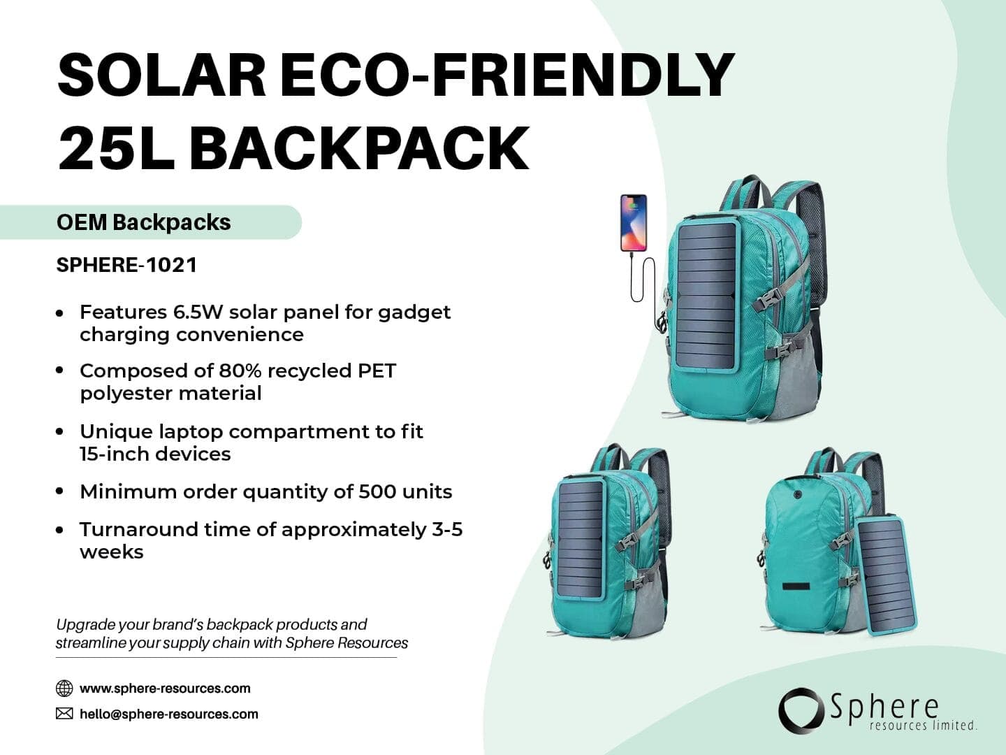 25L Solar Charging Laptop Backpack promotional graphic