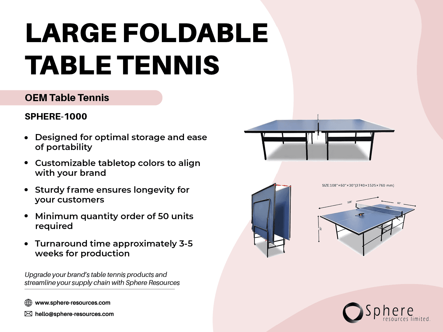 Foldable 9ft Table Tennis Table promotional graphic