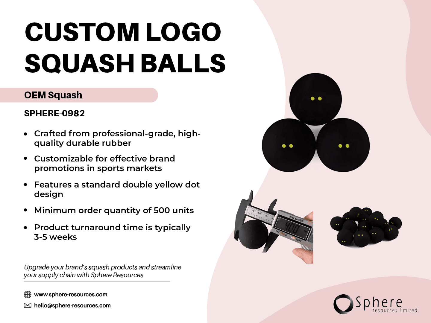 Custom Rubber Squash Balls promotional graphic