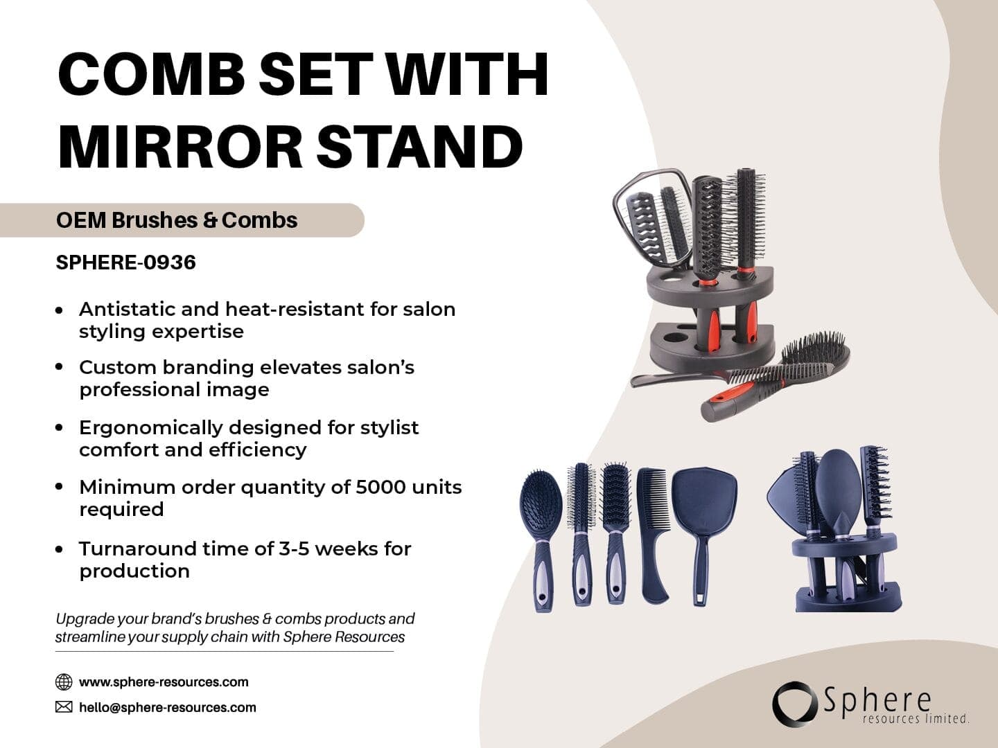 Custom Hair Comb and Massage Brush Set with Mirror and Stand promotional graphic