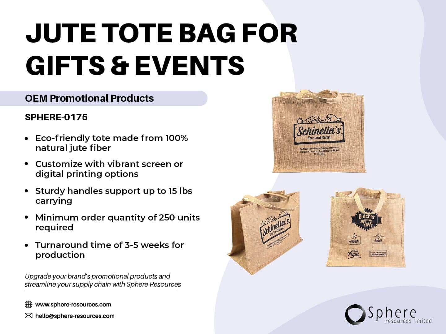 Custom Burlap Jute Tote Bag promotional graphic