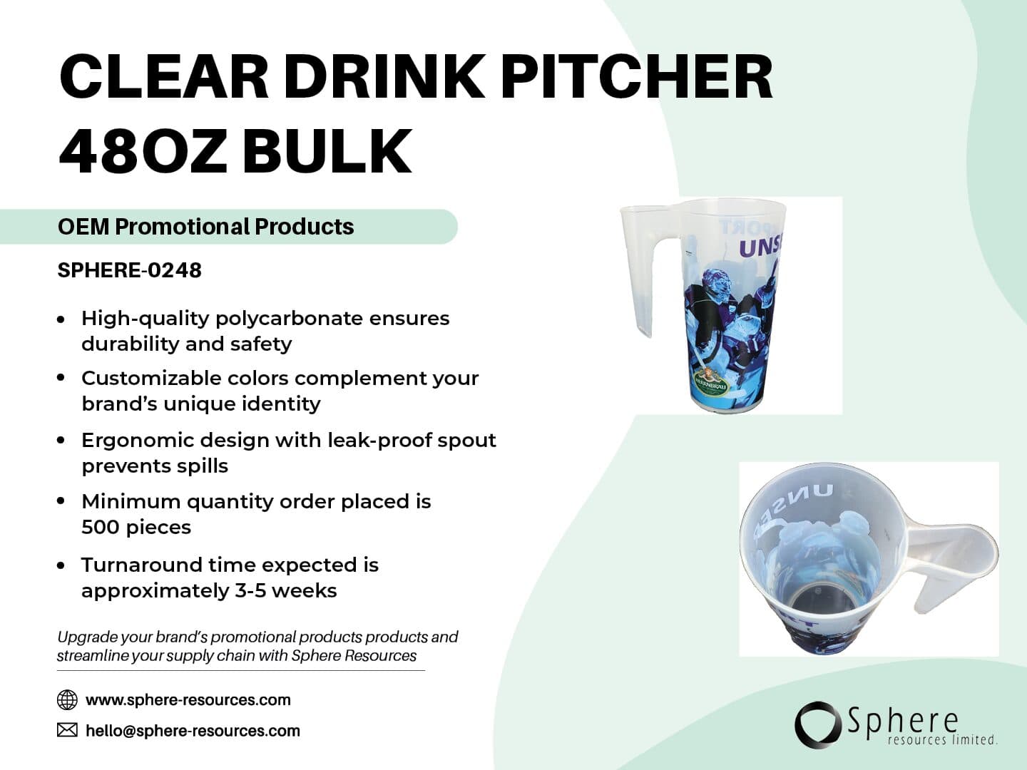 48oz Clear Plastic Pitcher promotional graphic