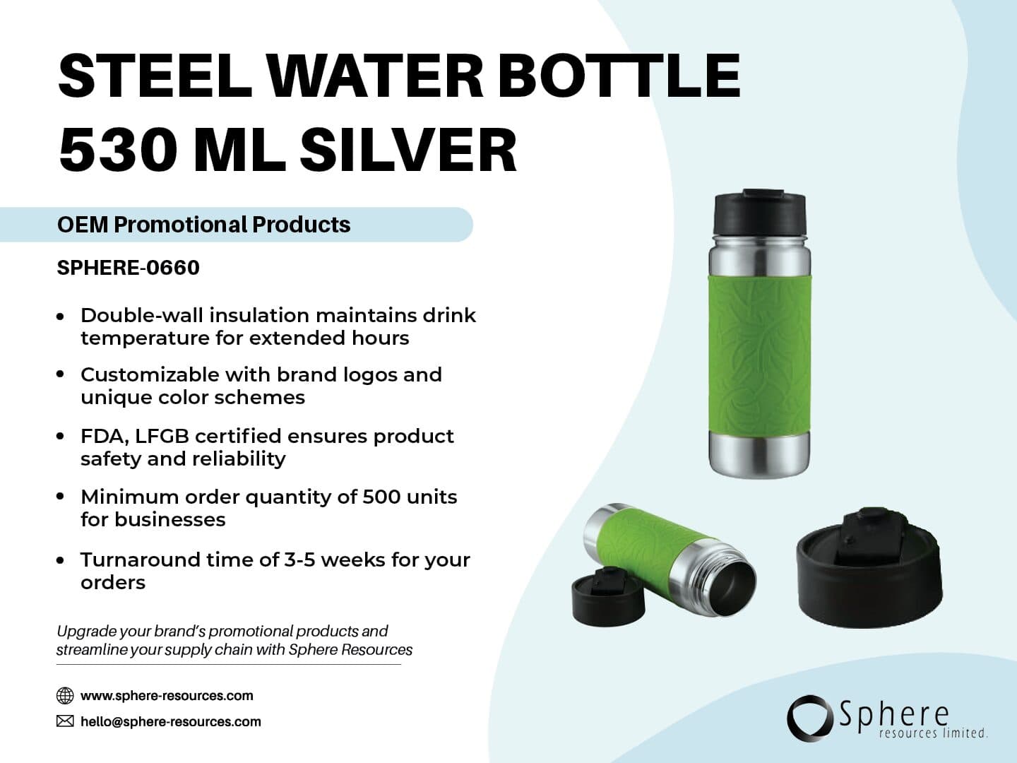 Custom 530ml Wide Mouth Stainless Steel Water Bottle with Sip Lid promotional graphic