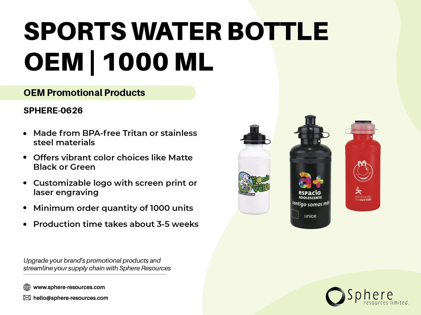 Custom 500ml-1L Sports Water Bottle with Spout Lid promotional graphic