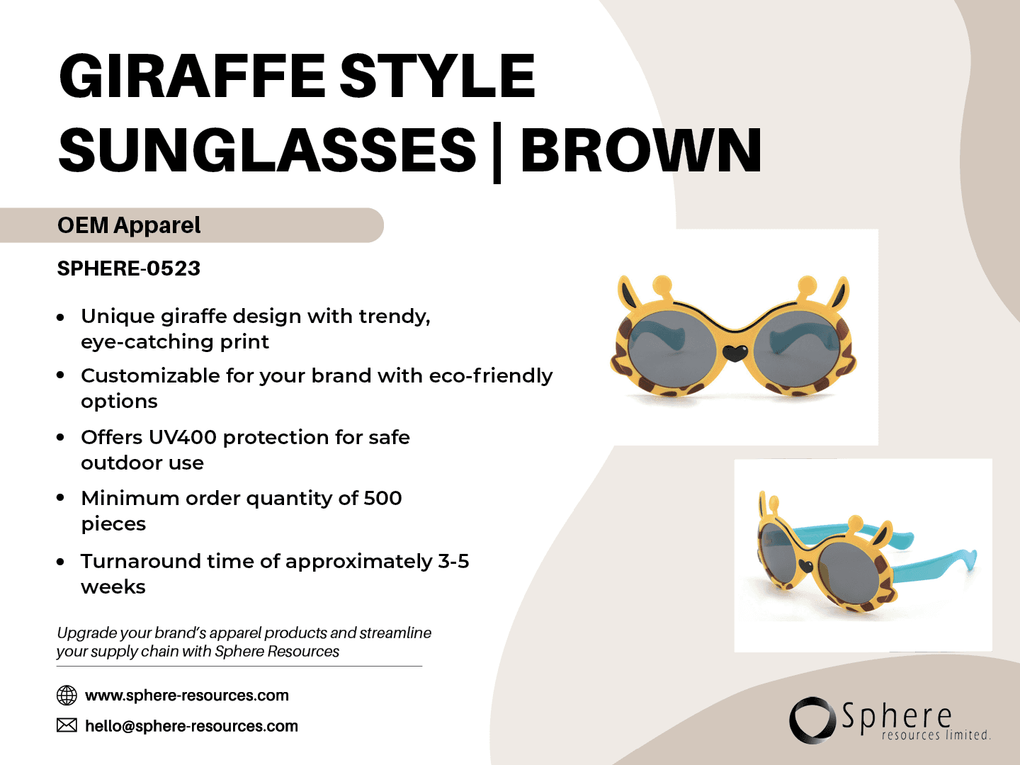 Custom Giraffe-Shaped Sunglasses promotional graphic