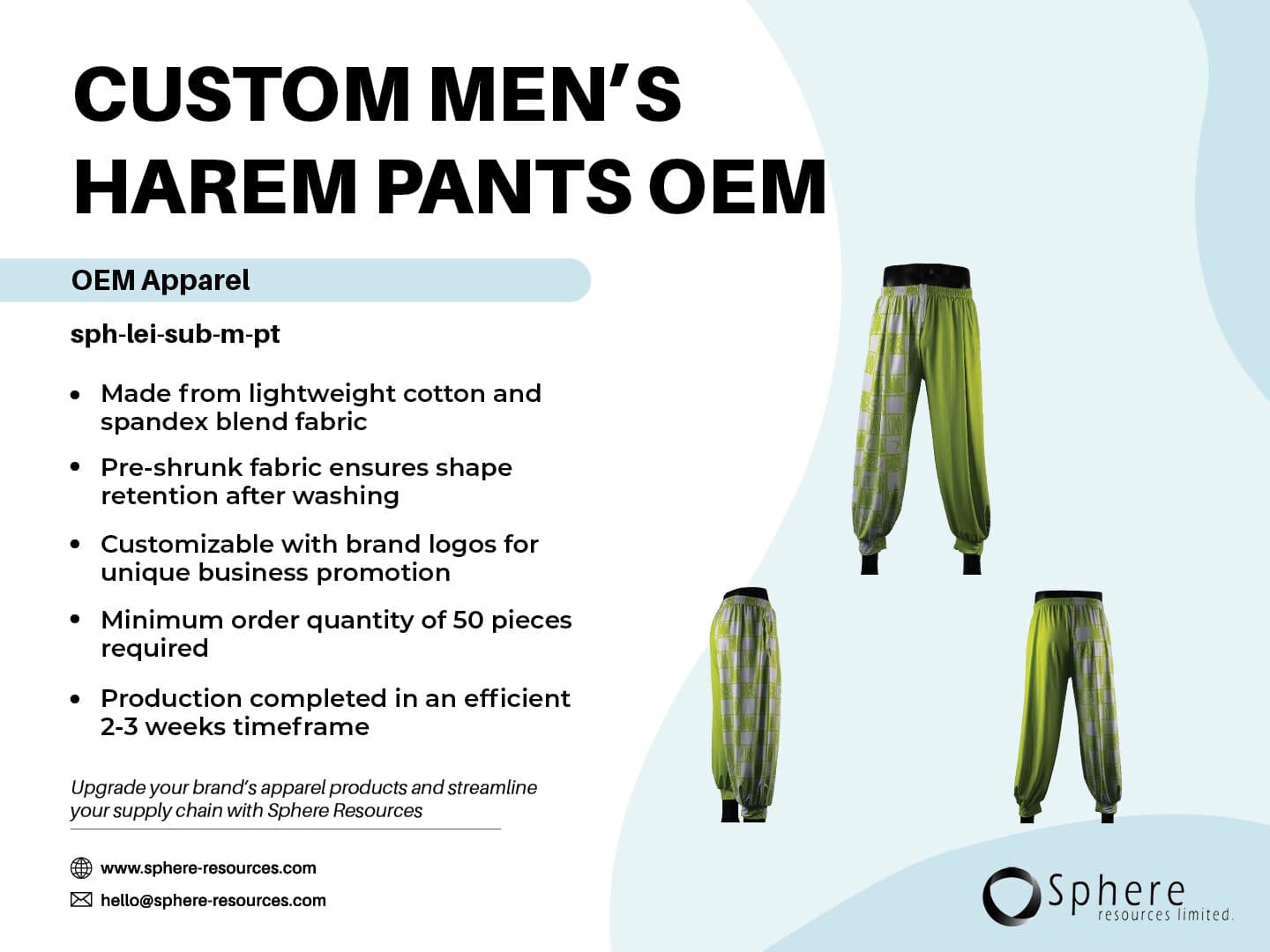 Custom Sublimated Harem Pants promotional graphic