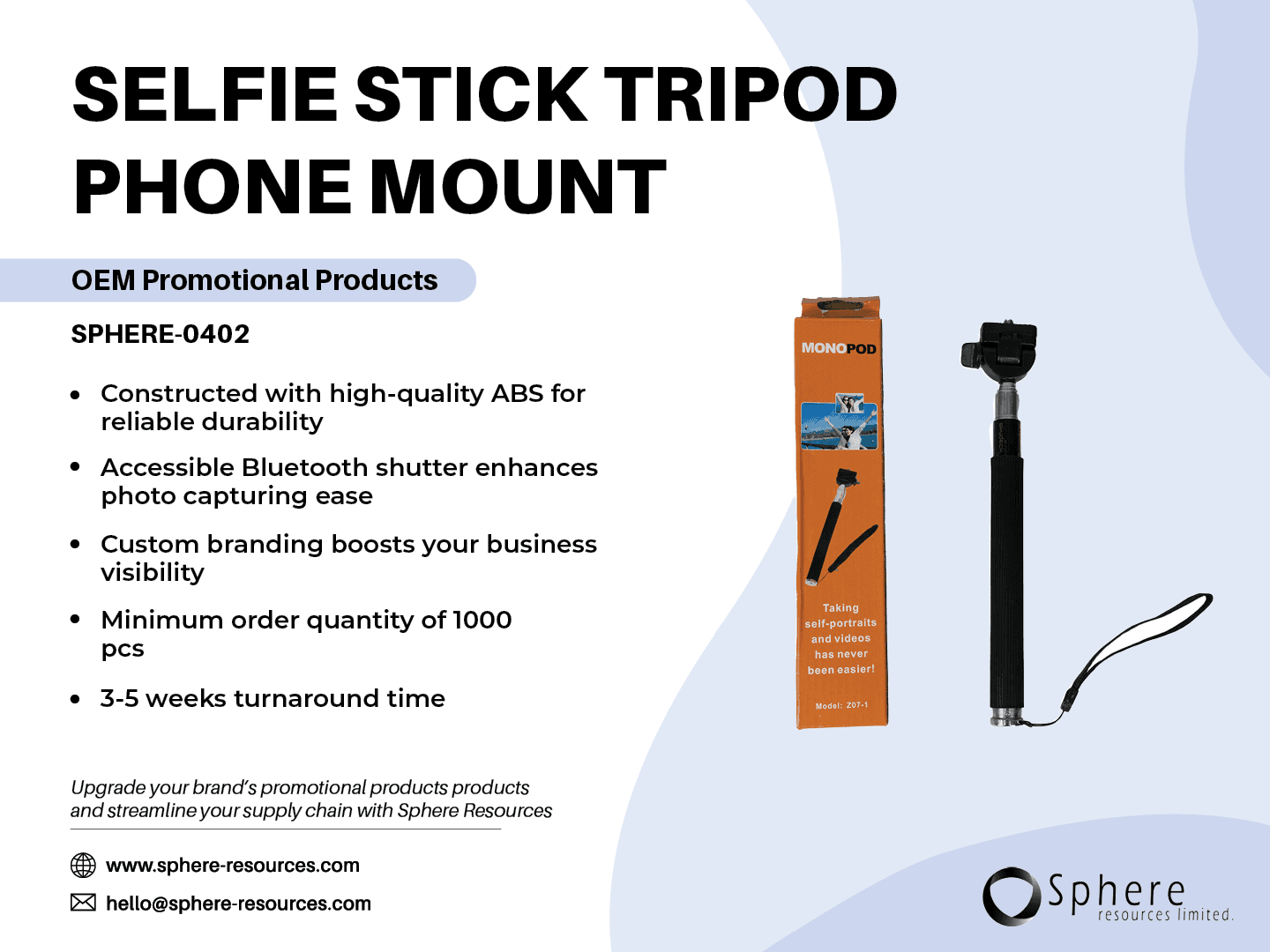 Custom Bluetooth Selfie Stick with Wrist Strap promotional graphic