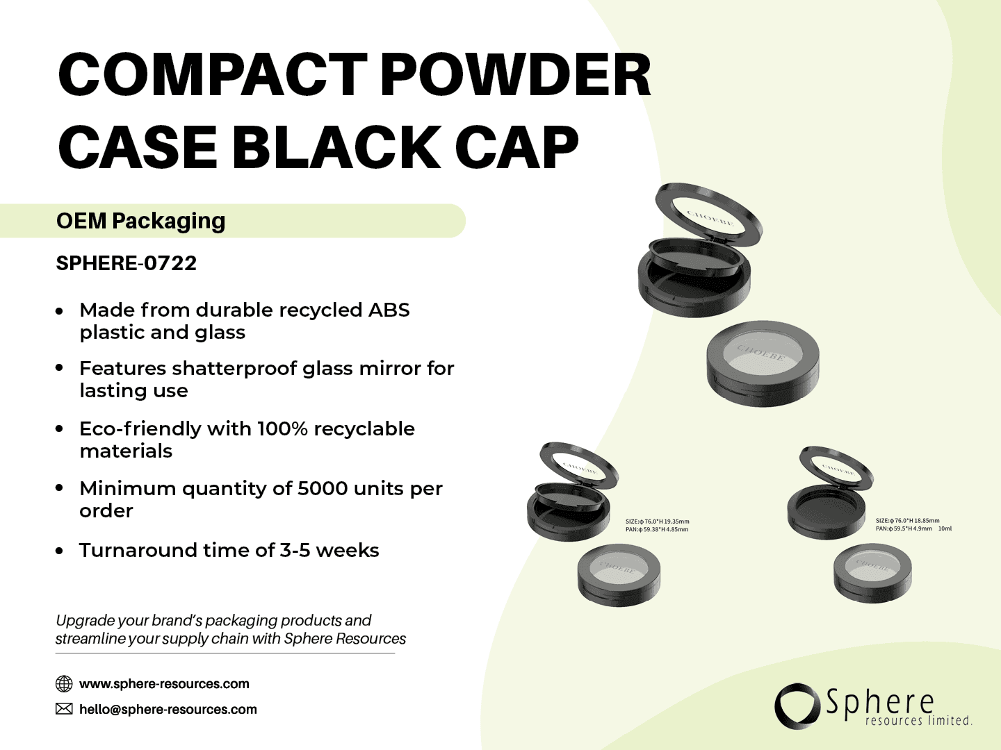 Custom Compact Powder Case with Black/Transparent Cap and Insert promotional graphic