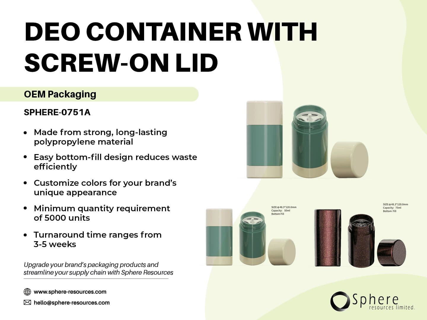 Bottom-Fill Deodorant Container with Screw-On Lid and Twist Mechanism promotional graphic