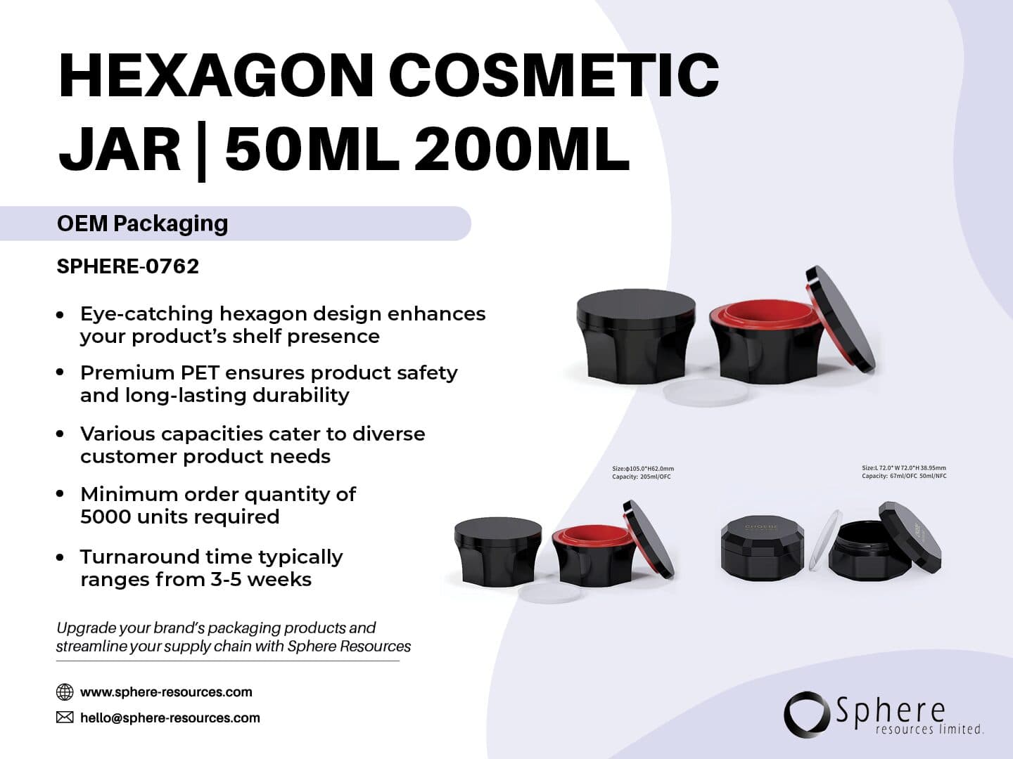 Custom Hexagon Cosmetic Jar with Insert, 50ml-205ml promotional graphic