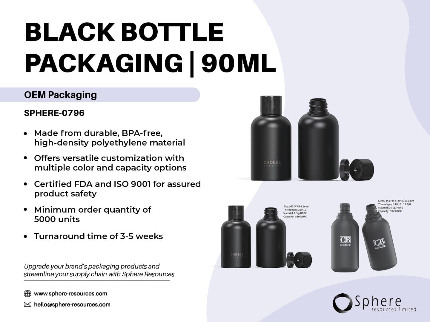 Custom Black HDPE Boston Round Bottle, 88ml-90ml promotional graphic