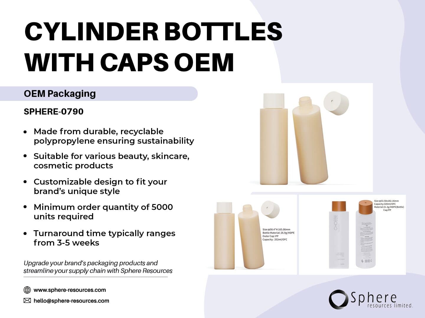 Custom PE Cylinder Bottle with Screw-On Cap, 252ml-320ml promotional graphic
