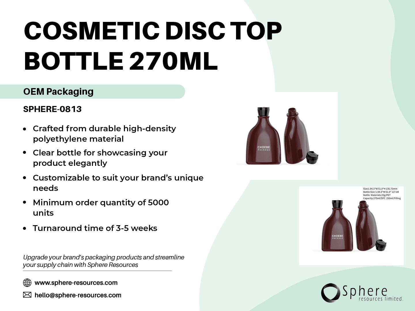 Custom Oval PET Bottle with Disc Top Cap, 270ml promotional graphic