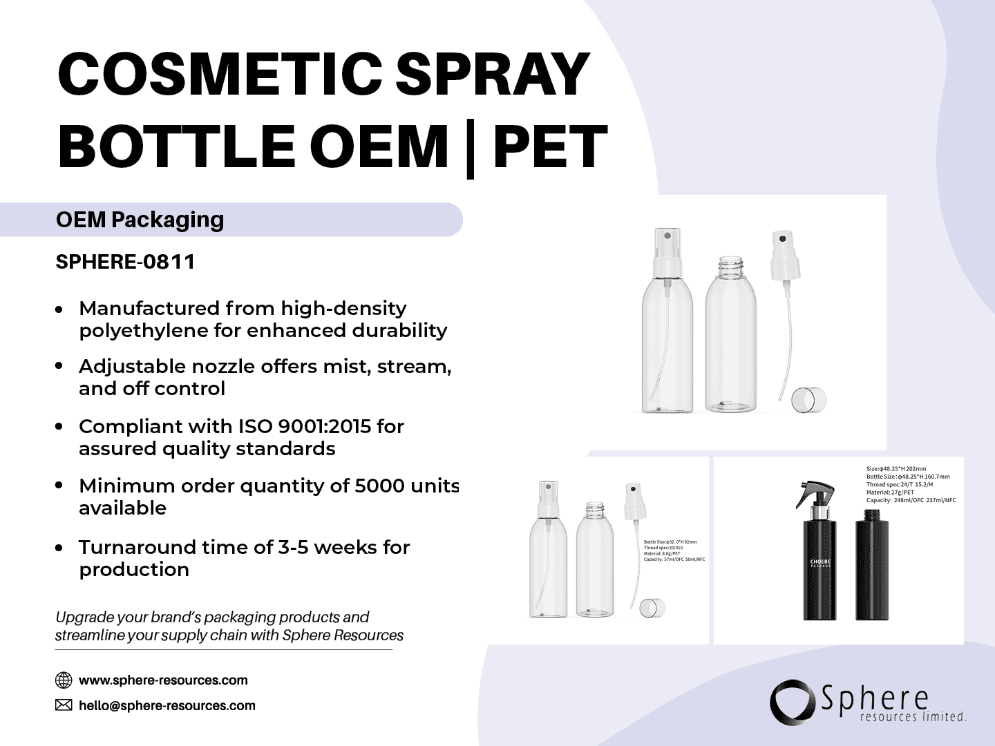 Custom PET Cosmetic Bottle with Sprayer Cap, 57ml-248ml promotional graphic