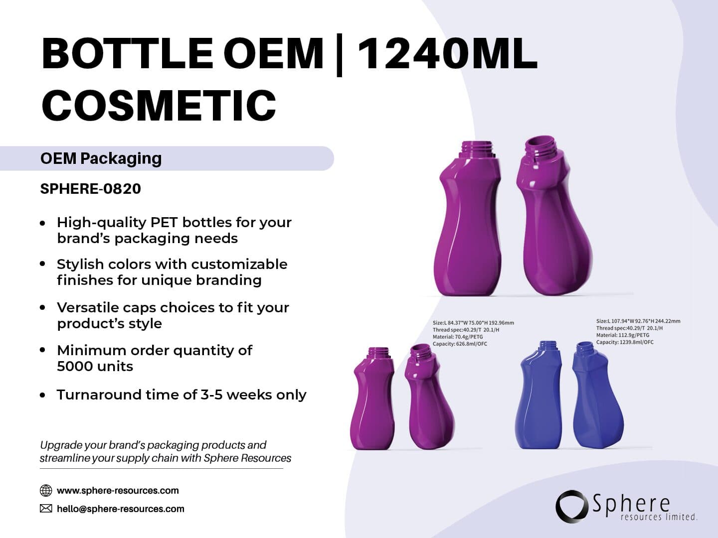 Custom Curved PETG Cosmetic Bottle, 1239.8ml promotional graphic