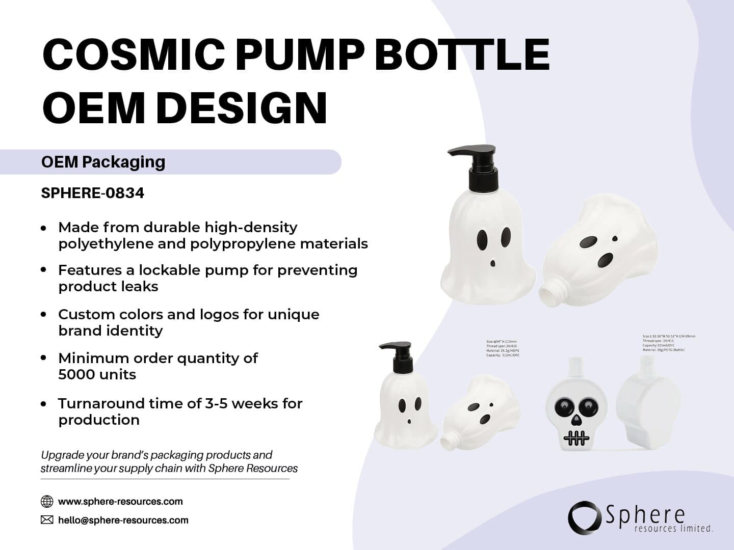 Custom Ghost and Skull Shaped Pump Bottle, 312ml-315ml promotional graphic