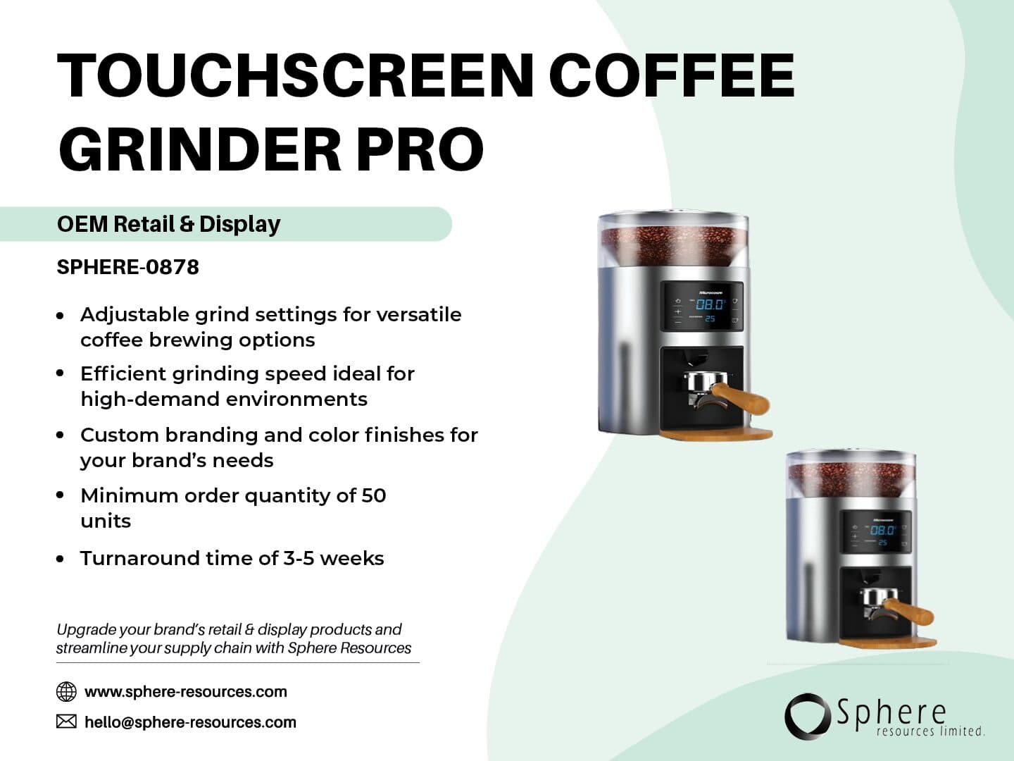 Commercial Touchscreen Electric Coffee Grinder promotional graphic